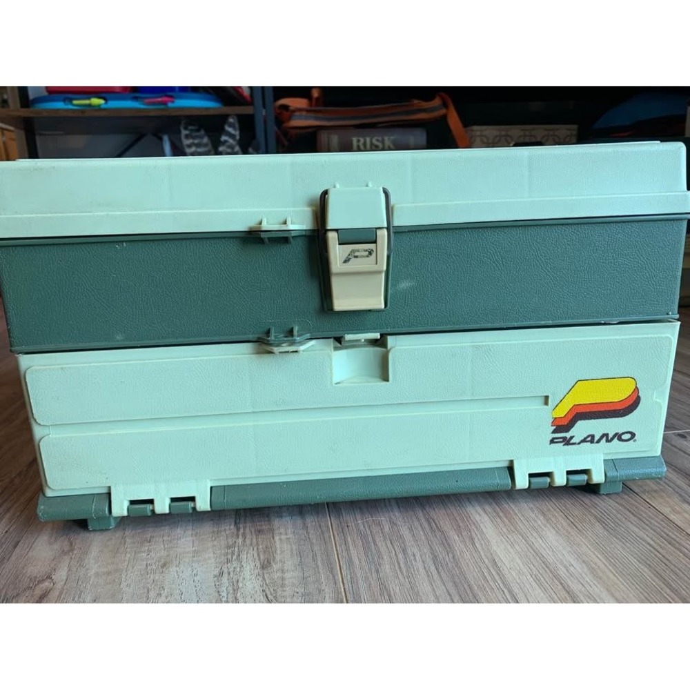 Plano 707 Vintage Fishing Tackle Box Green Plastic Multi Drawer With Lures Gear